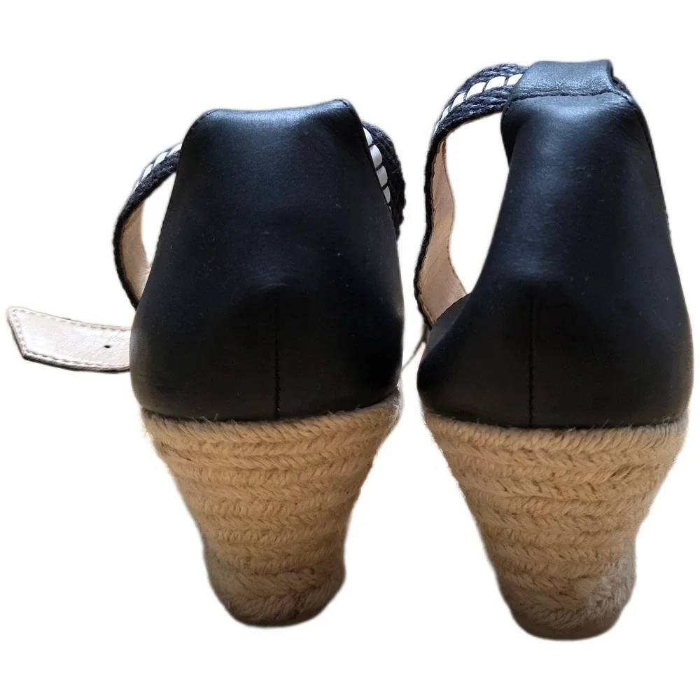 Talbots‎ Espadrille Wedge Sandals Women's Size 11 Black Beige Ankle Strap